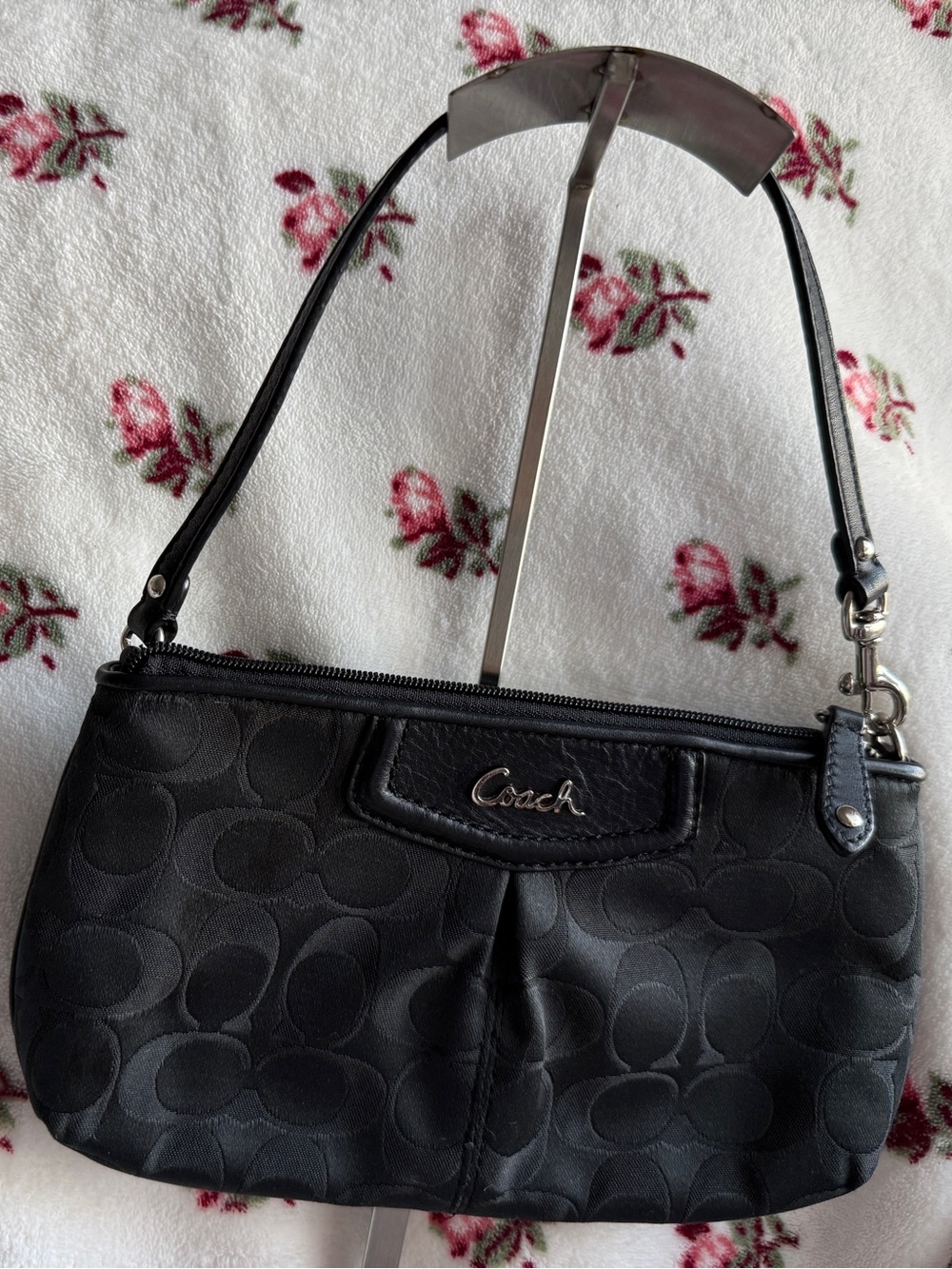 Coach Madison Signature Sateen Wristlet w/ Leather Accents Black